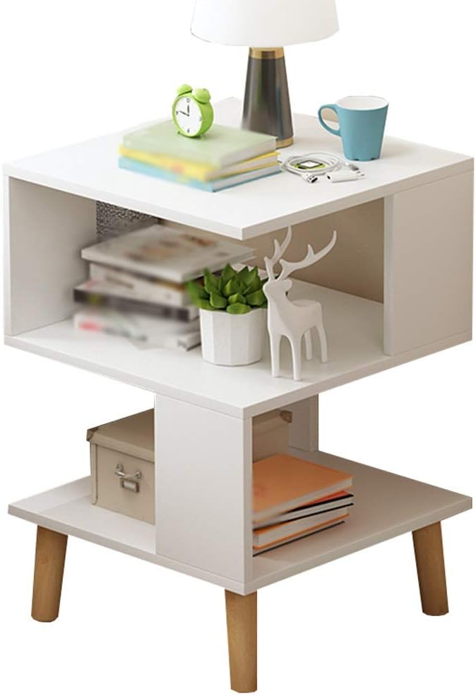 FHW Hollow Shape Bedside Table Solid Wood Legs Spacious Countertops Simple Modern Bedroom Simple Storage Cabinets 40X40X57CM (Color : A)