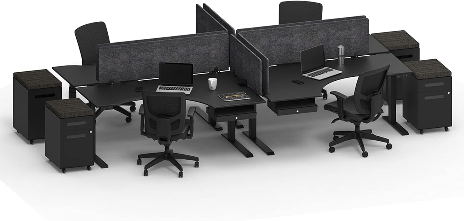 Stand Up Desk Store Electric Adjustable Height Curved Corner L-Shaped Standing Desk with Programmable Memory (Black, Right-Return, 71