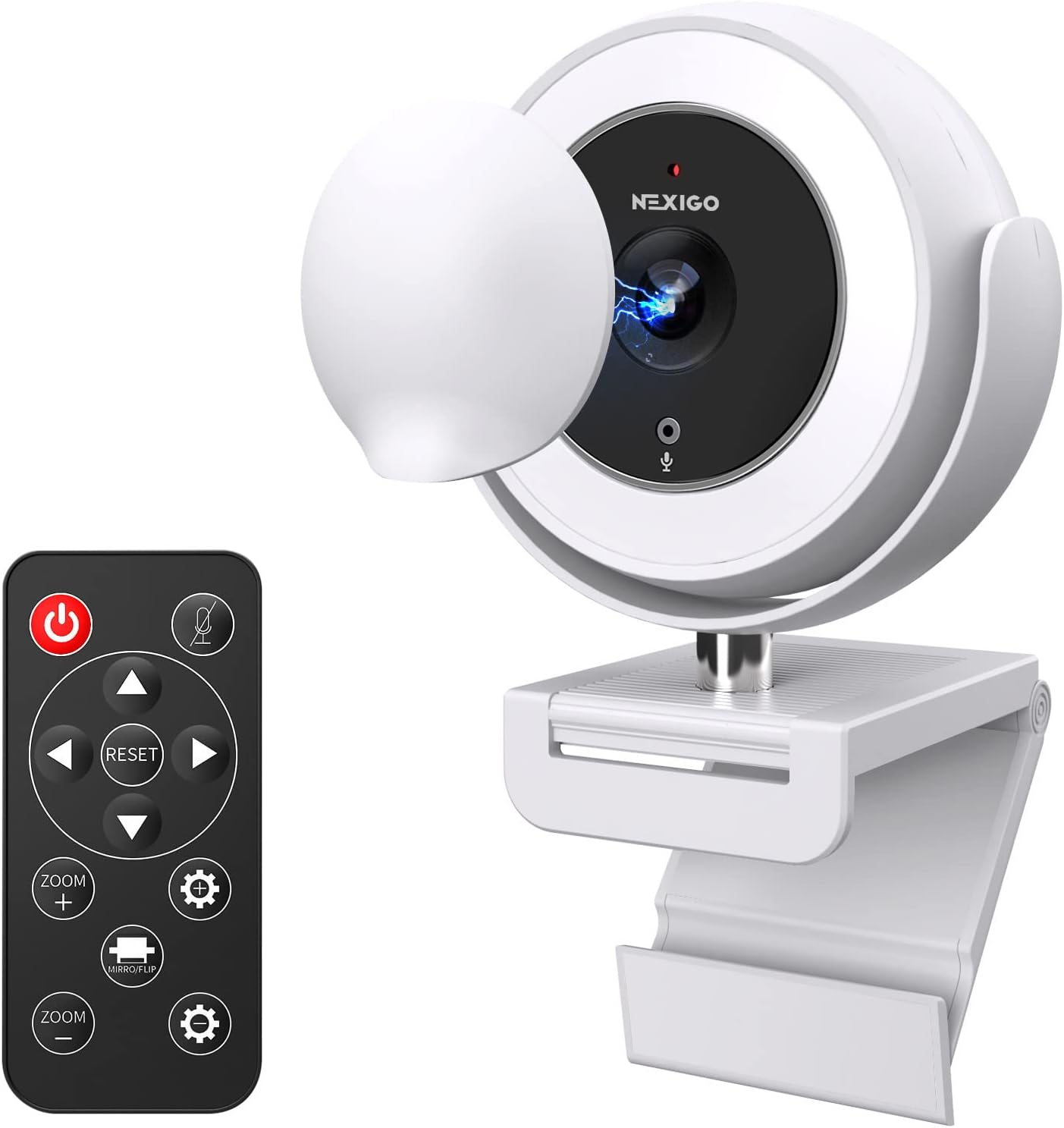 NexiGo N940E (Gen 2) 60FPS Zoomable 1080P Webcam with Remote Control, Magnetic Privacy Cover, Adjustable Brightness, Noise Reduction Mics, for Zoom Skype Teams, White