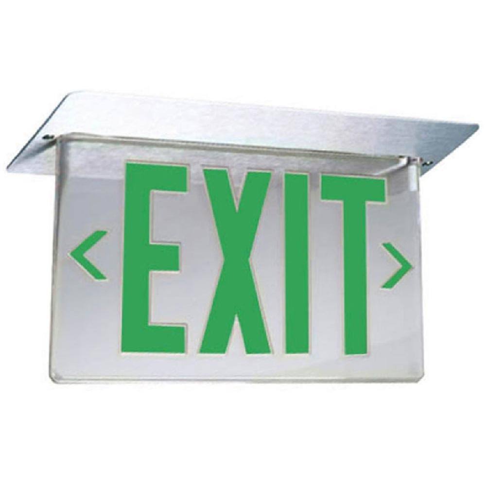 Lithonia LRP 2 GMR Da 120/277 TM - LRP 120/277 Volt Double Face LED Green Edge-Lit Emergency Exit Sign - Brushed Aluminum