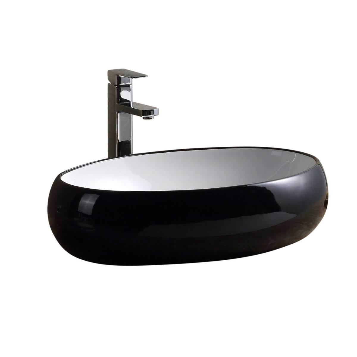 Fine Fixtures MV2416RBL Vitreous China Oval Vessel Sink with Black Exterior Sides White