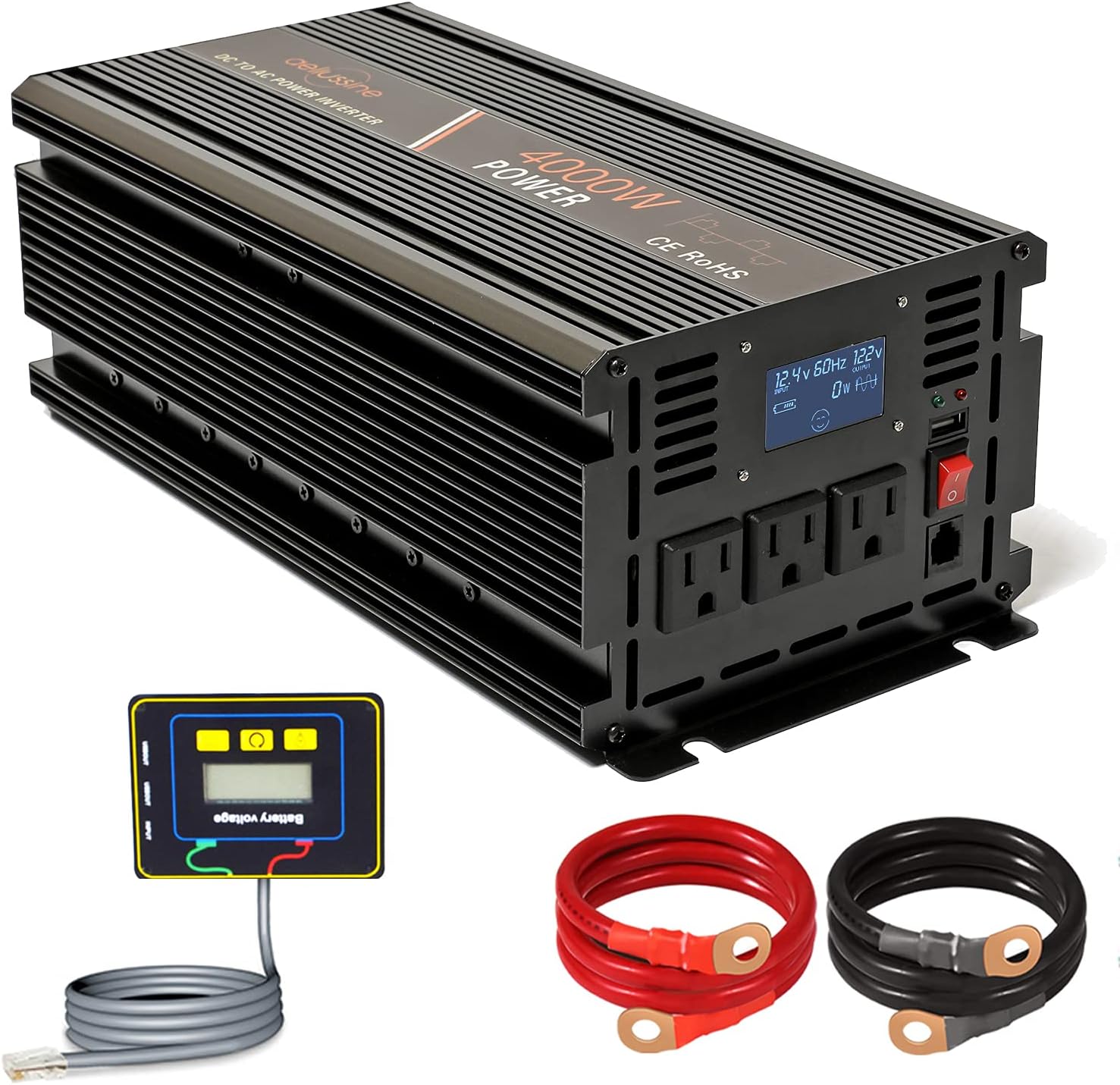 aeliussine 4000 watt Power Inverter, 12v to 110v 120v Modified Wave Power Inverter dc to ac Power Converter, 3 ac Outlet, USB Outlet, Remote Switch (4000W 12V)