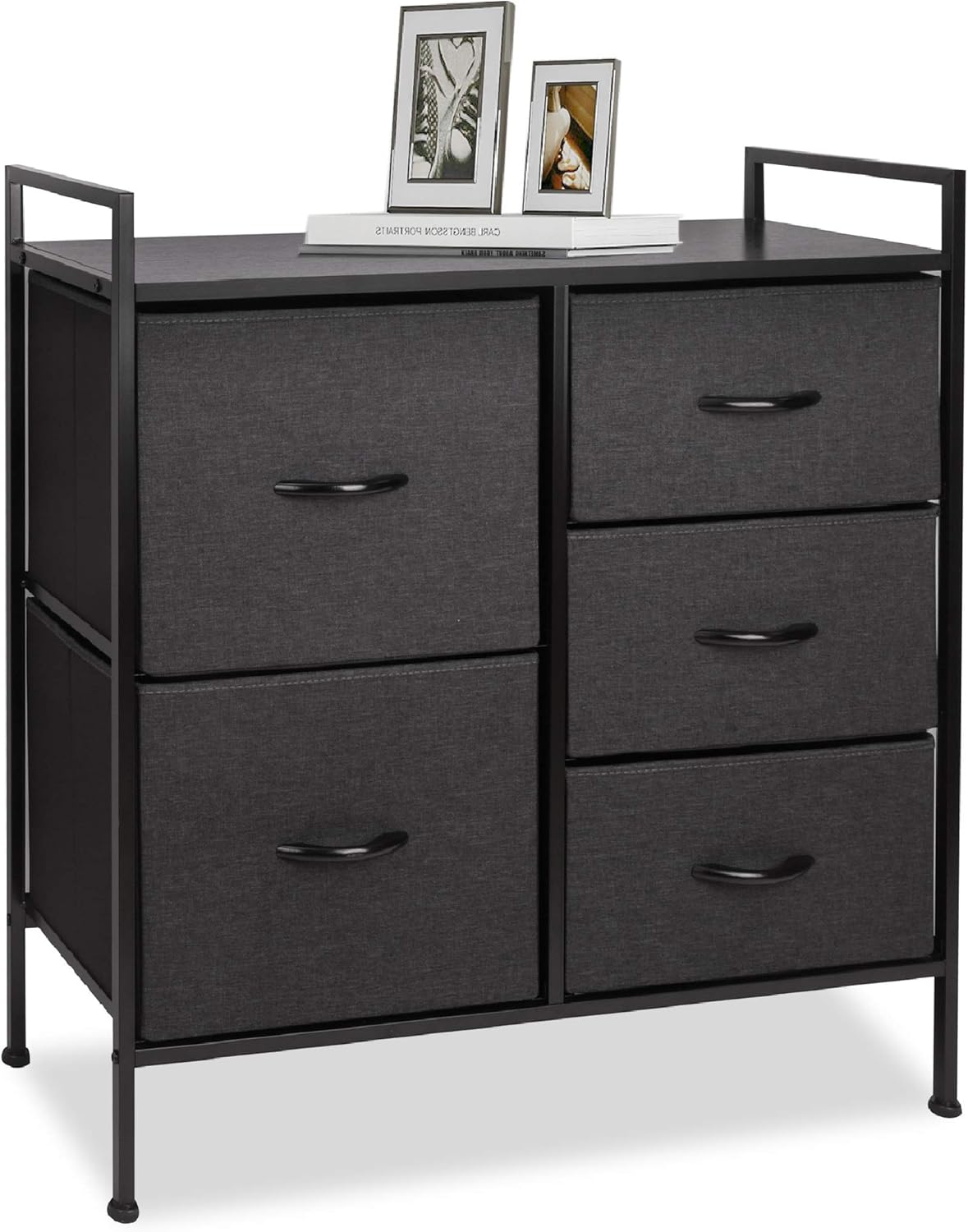 Bizroma 5 Tall Fabric Heightened Feet and Wall Nails Organizer, Furniture Storage Drawer Dressers for Bedroom, Closet, Entryway, Hallway-Dark Gray/Black