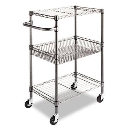 Alera Three-Tier Wire Rolling Cart, 28W x 16d x 39H, Black Anthracite (ALESW342416BA)