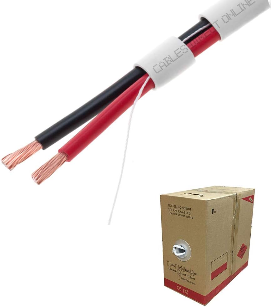 250FT Oxygen Free Pure Copper 18/2 Bulk Speaker Wire 18AWG CL2 in Wall Audio Cable (250ft, 18/2) Pack of 2