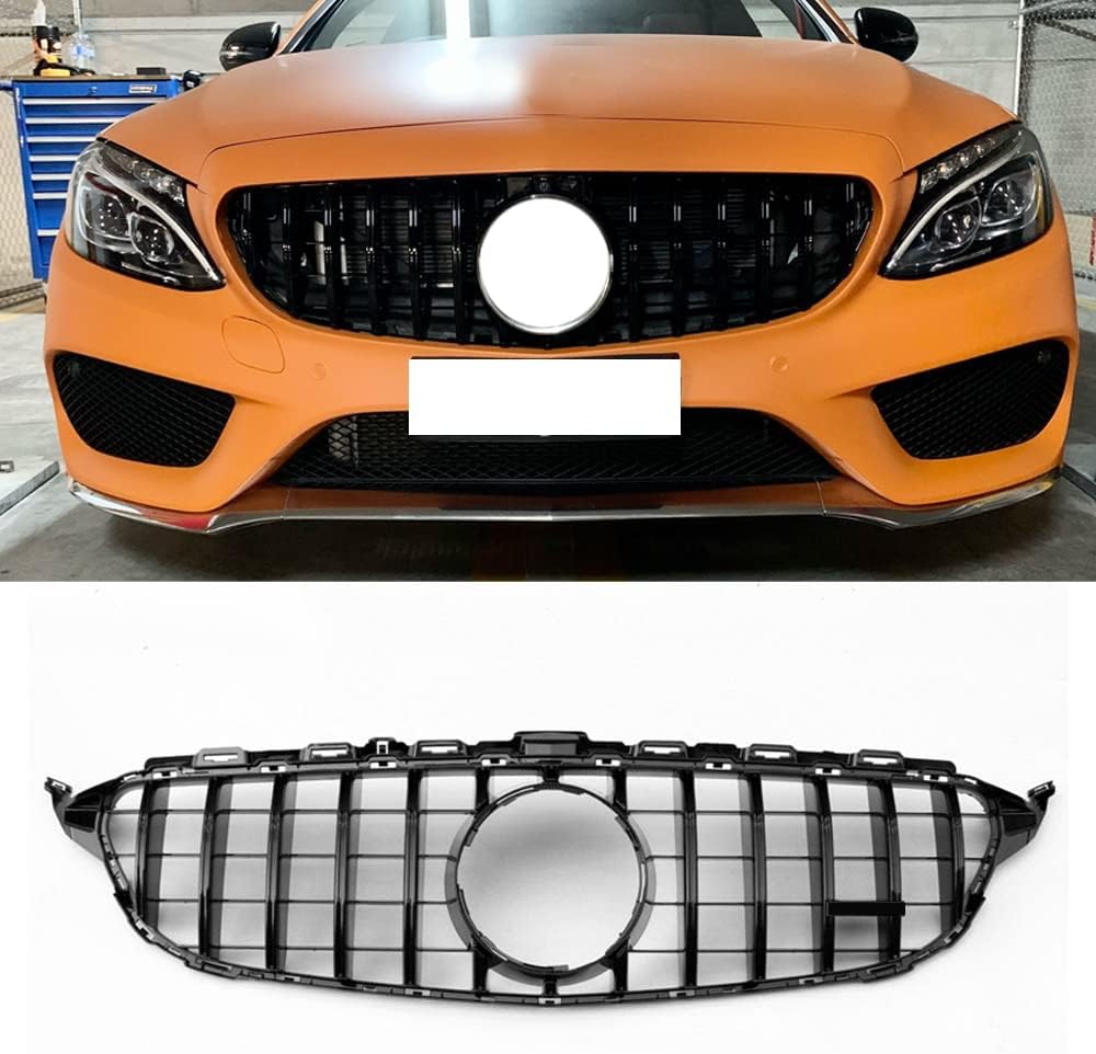 GT R AMG Style Grill Grille Front Bumper for Mercedes Benz W205 C250 C300 C400 (Black)