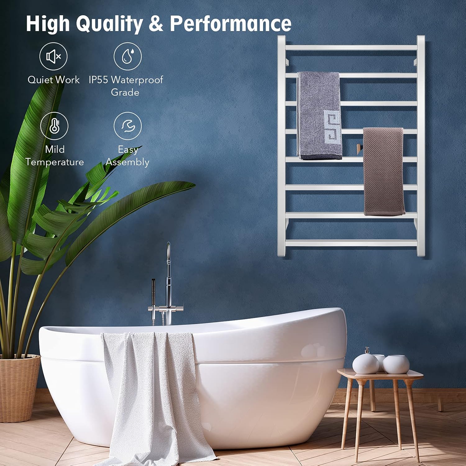 Tangkula Towel Warmer 8 Bars, Wall Mounted Electric Heated Towel Rack, Plug-in Polished 304 Stainless Steel Towel Drying Rack for Bathroom, 23.5”L x 4.5”W x 36”H