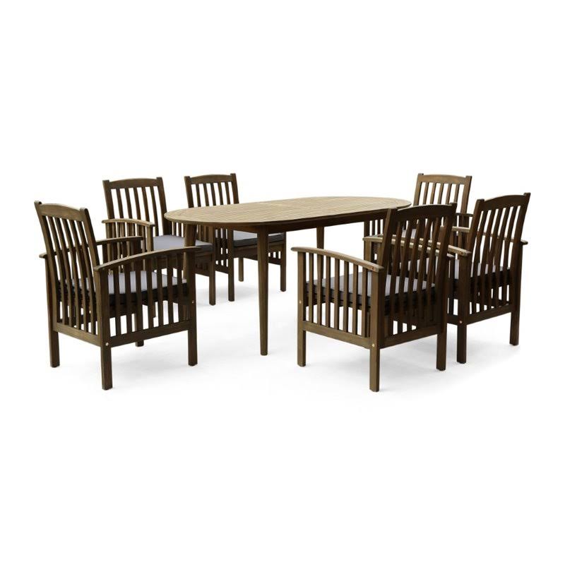 Noble House Casa 7 Piece Outdoor Acacia Wood Dining Set in Gray and Dark Gray - 307229