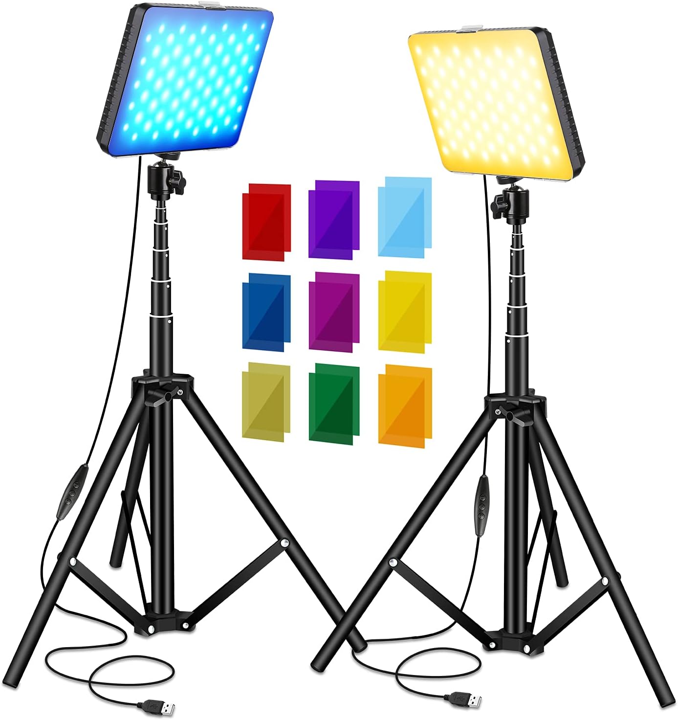Sutefoto 2 Packs USB 132 LED Video Light Kits for Continuous Table Top Studio Shooting Photography Lighting(3200-5500K, 10%-100%, 2 Adjustable Tripod Stand,2X9 Color Filters)