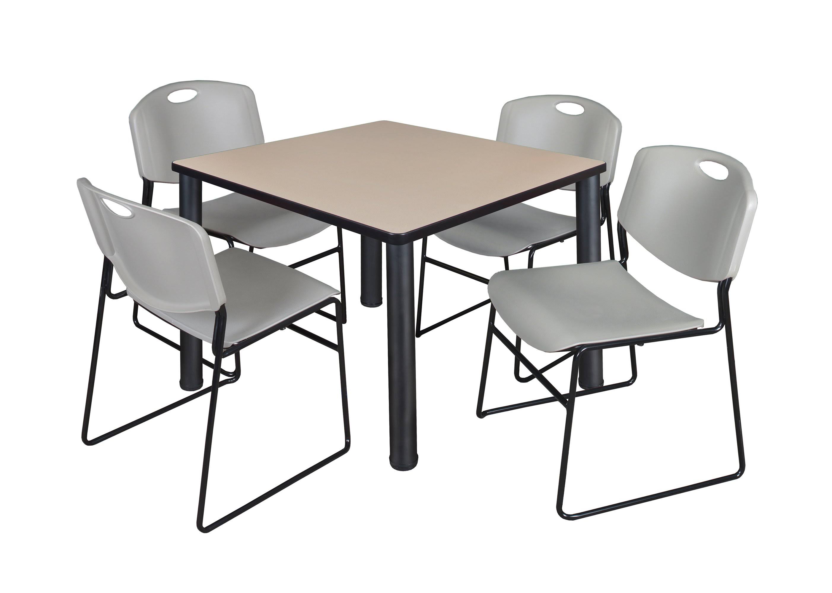 Regency Kee 36x22 Square Breakroom Table- Beige/ Black u0026 4 Zeng Stack Chairs- Grey