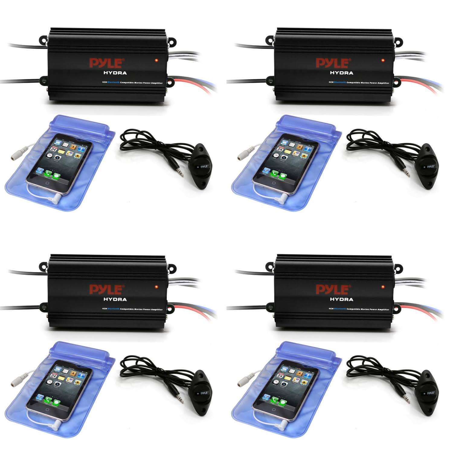 Pyle Waterproof Bluetooth 800 W 4 Channel Marine Power Audio Amplifier (4 Pack) by VM Express