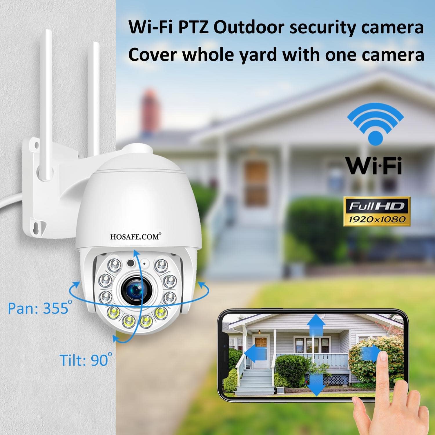 Security Camera Outdoor, Hosafe WiFi IP Camera Home Security System, Floodlight AI Motion Detection, Pan Tilt Auto Tracking, Two Way Audio, Color Night Vision, Waterproof Video Surveillance Camera