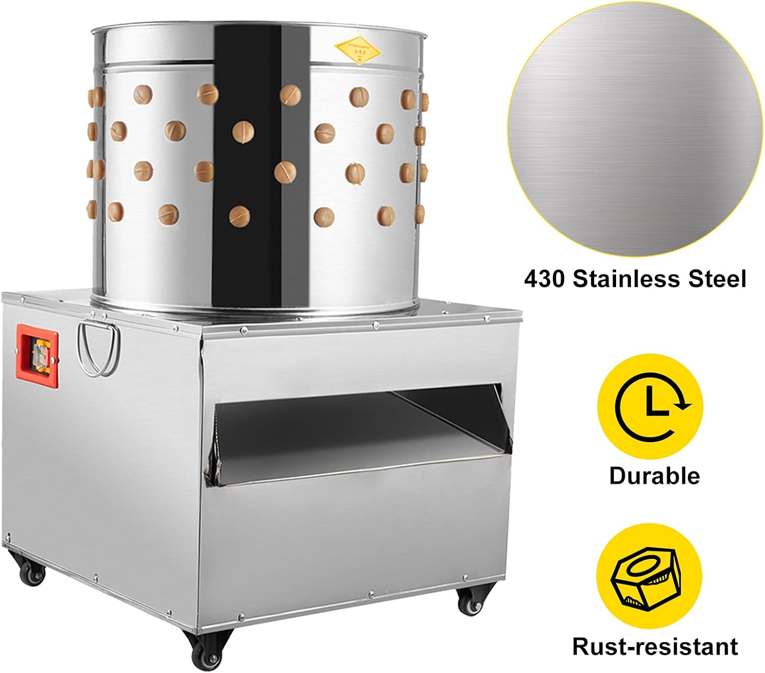 VEVOR Stainless Steel Chicken Plucker 20Inch Barrel Diameter De-Feather Remover Poultry Machine 1500W 275R/min Barrel Diameter Heavy Duty Feather Plucking Machine