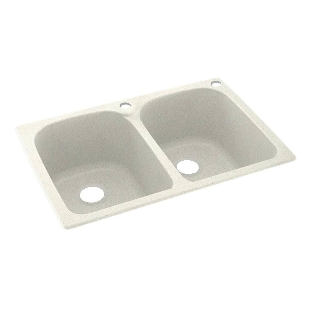 Swan 33-in D x 22-in W x 10.5-in H Solid Surface Dual Mount Double Bowl Kitchen Sink with 2-Hole (Bisque)