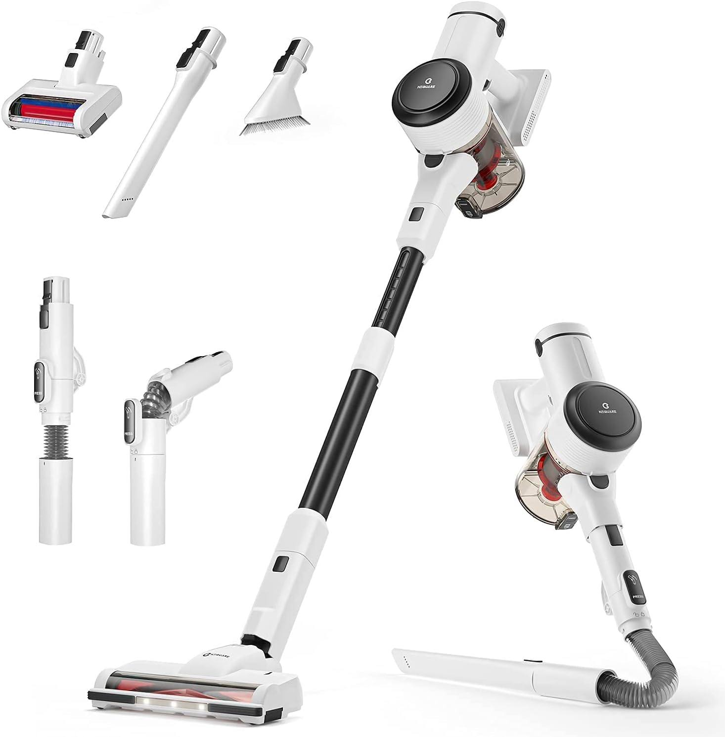 NEQUARE Cordless Vacuum Cleaner, 10 in 1 Vacuum Cleaner with 280W Powerful Suction, 40mins Self-Standing Stick Vacuum for Car Pet Hair Carpet Hard Floor S25Pro