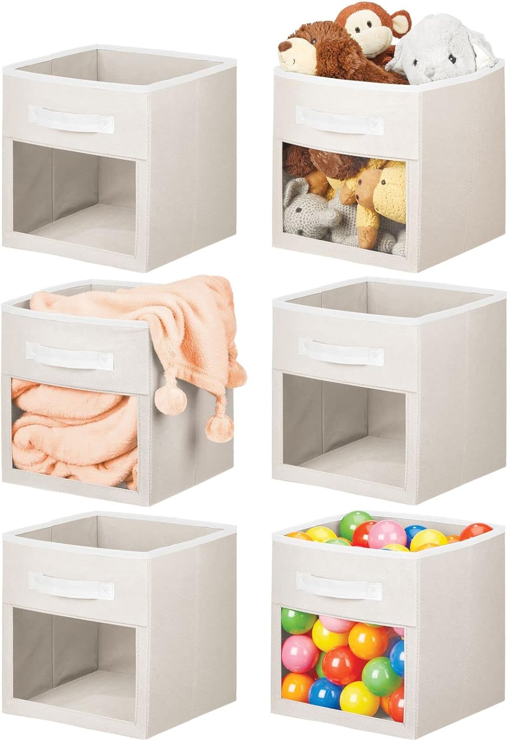 mDesign Soft Fabric Closet Storage Organizer Cube Bin Box with Easy-View Front Window, Handle - for Child/Kids Room, Nursery, Playroom, Furniture Unit, Shelf - 11