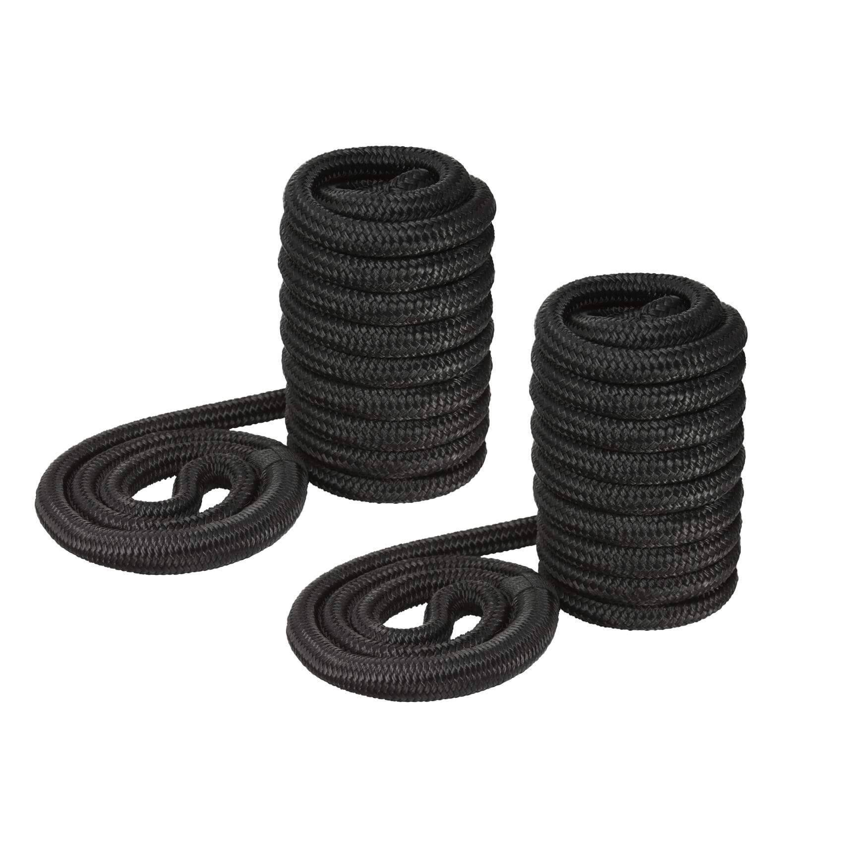 Set of Two Double-Braided Nylon Mooring and Docking Lines, Black