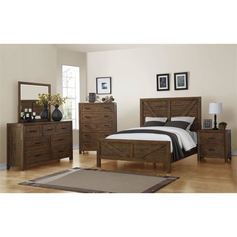 Wallace u0026 Bay - Mullen Coffee Brown Nightstand with Solid Wood Planking and Hammered Hardware - B510119