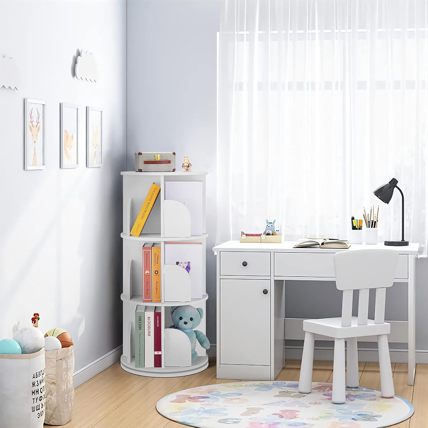 NAIYUFA Rotating Bookshelf 360 Display Floor Standing Bookcase Storage Rack for Kids&Adults Multi-Functional Bookshelf Organizer