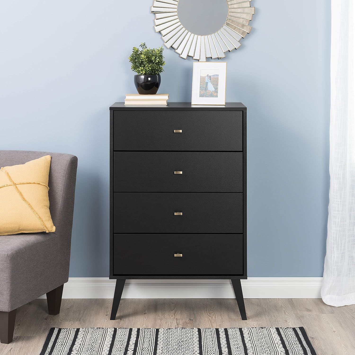Prepac Milo Mid Century Modern Chest, 4-Drawer, Black
