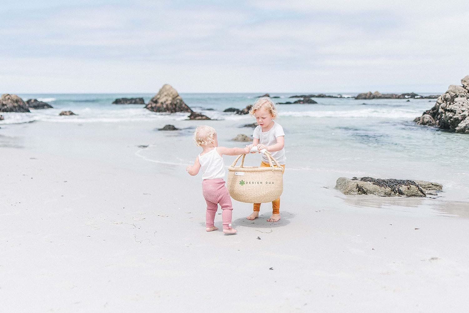 Fall Natural Basket | Handwoven Bolga Natural Market Basket | Halloween Market Basket | Reusable Grass Shopping Basket | Bolga Grass Fruit Basket (White) Pack of 2