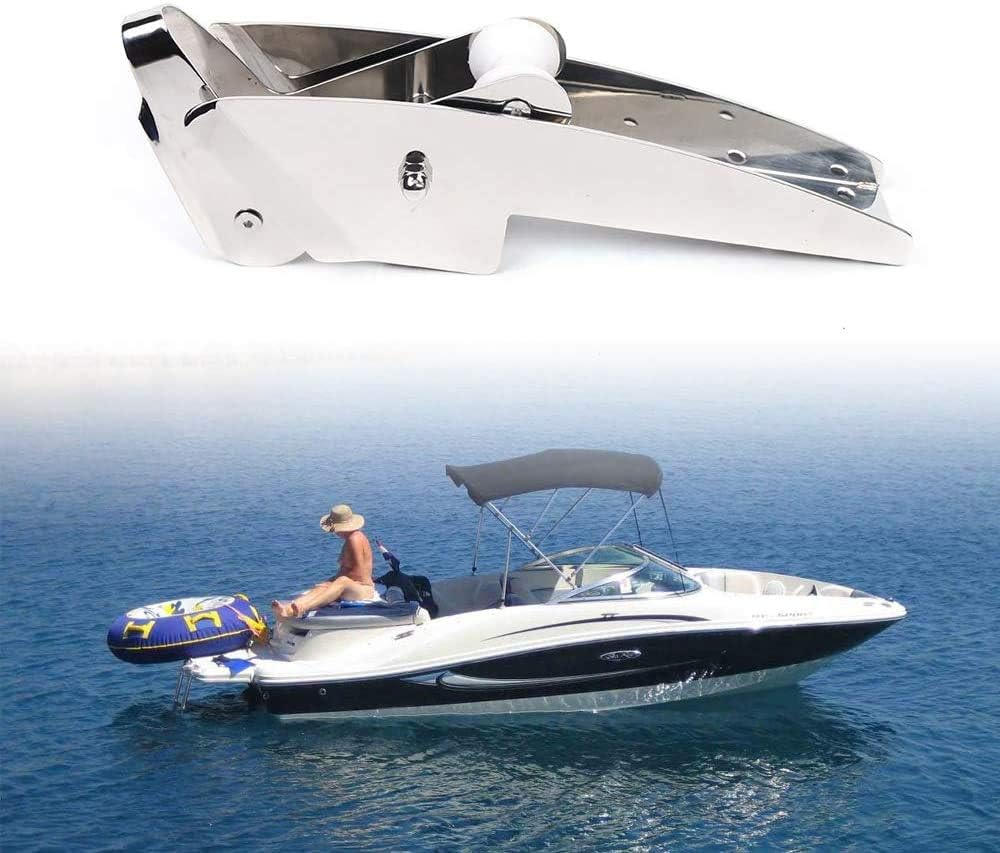 ISURE MARINE AISI 316 Stainless Steel Hinged Self-Launching Bow Anchor Roller with pivoting Dual-Roller 16.5'' for Marine Yacht Docking Accessories
