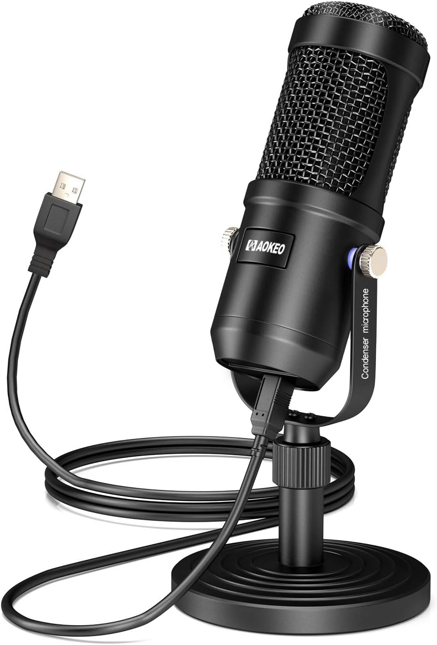 USB Condenser Microphone, Aokeo 192kHZ/24bit Professional PC Streaming Podcast Cardioid Microphone Kit with Boom Arm, Shock Mount, Pop Filter, for Recording, Gaming, YouTube,Meeting, Discord Pack of 2