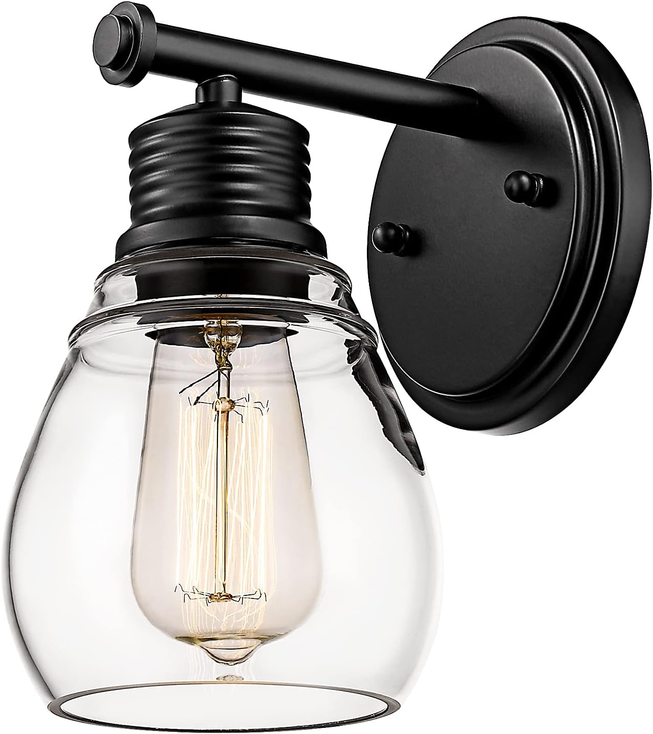 Fanyate Bathroom Light Fixtures - 3-Light Antique Vanity Light Fixture Over Mirror Industrial Black Wall Lighting with Clear Glass Shade for Living Room Dressing Table