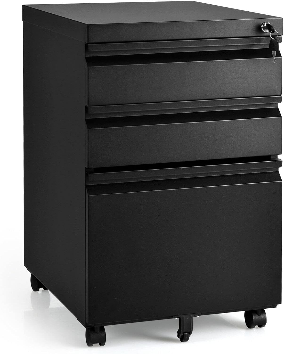 Safeplus 3-Drawer Steel File Cabinet with Lock, Mobile Lateral Filing Cabinet, Vertical Filing Cabinet for Home Office (Black)