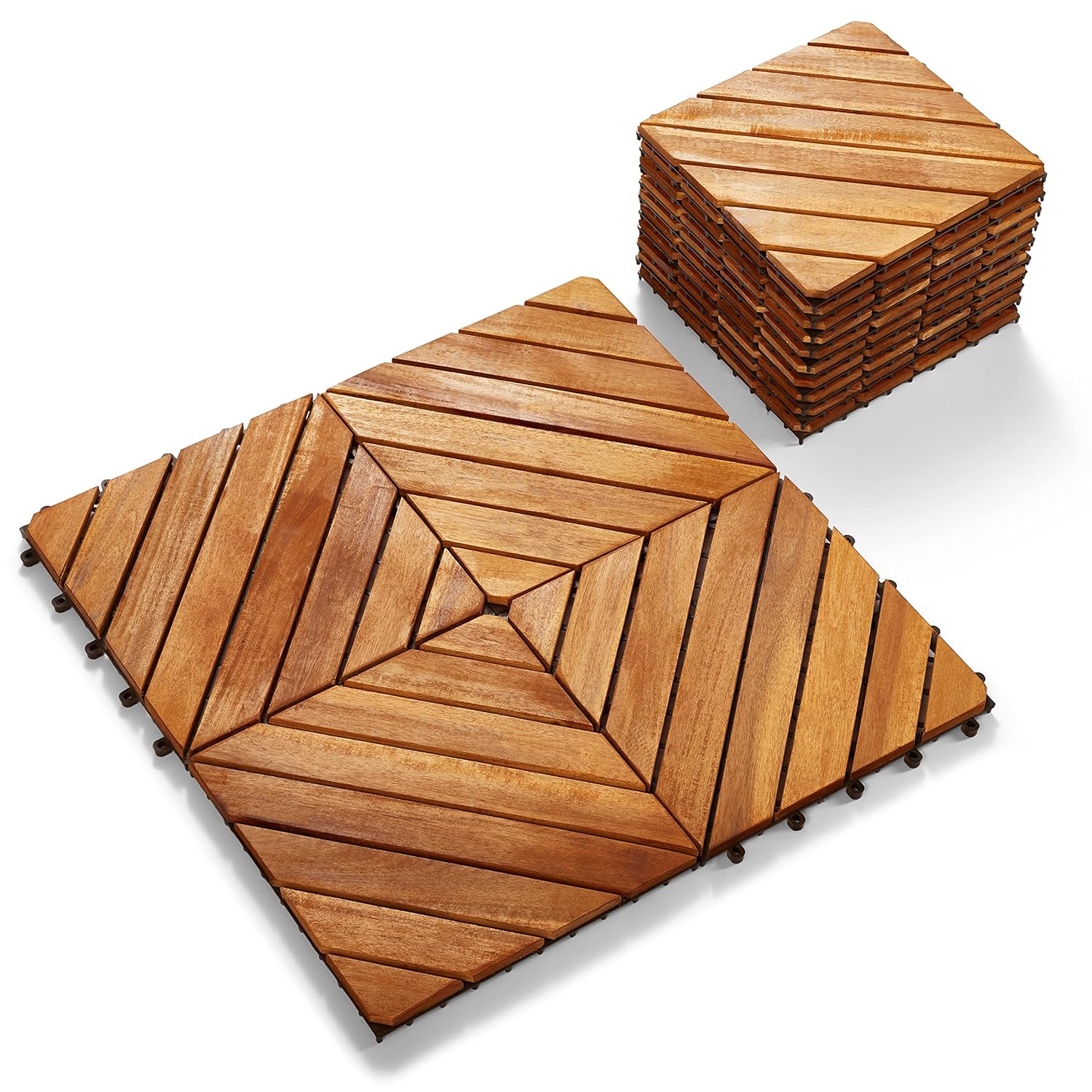 Solid Wood Interlocking Flooring Tiles (Pack of 10, 12