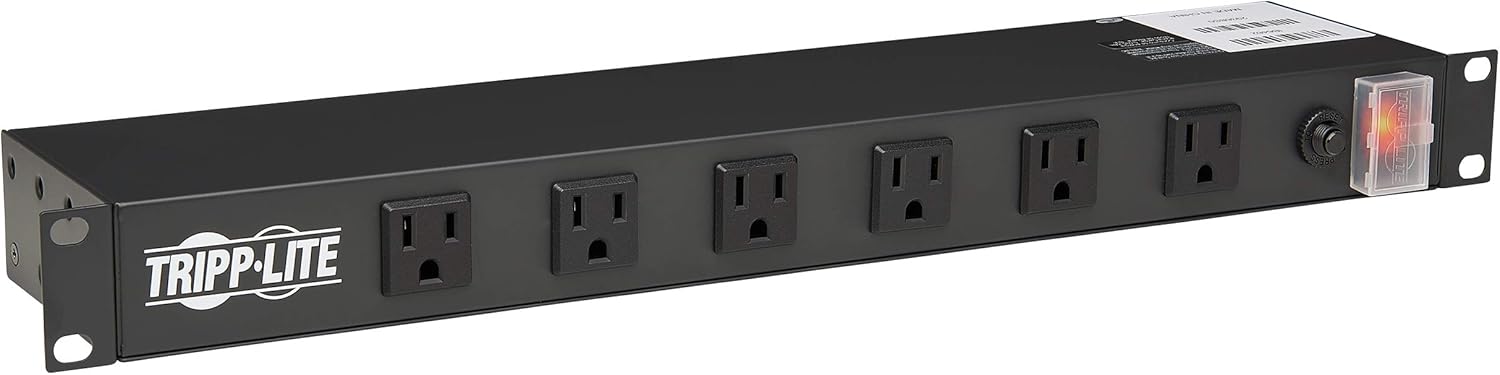 Tripp Lite RS1215-RA Rackmount Network-Grade PDU Power Strip, 12 Right Angle Outlets Wide-Spaced, 15A, 15ft Cord w/ 5-15P Plug,, Black Pack of 2