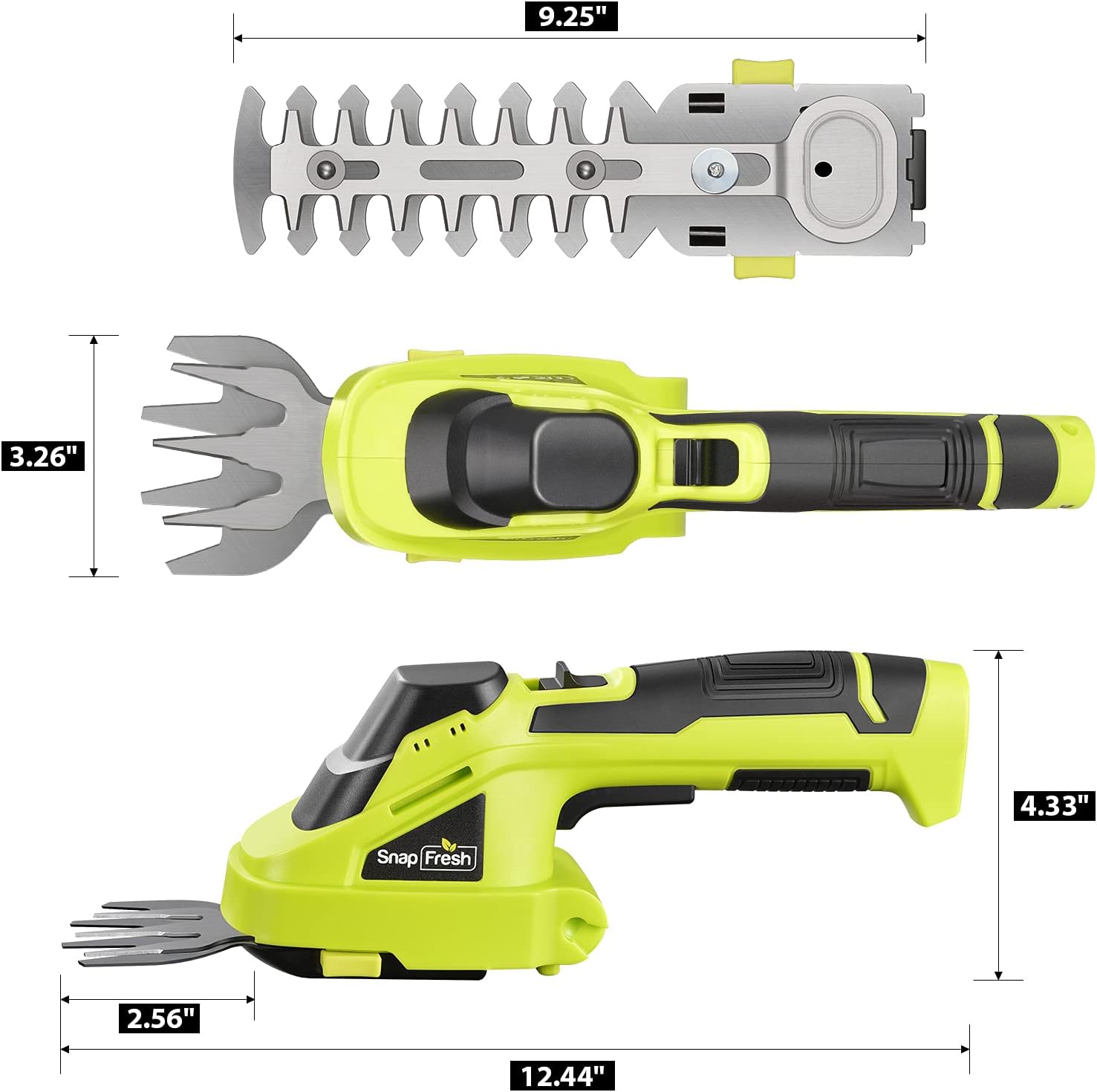 SnapFresh BBT-GT03 Cordless Grass Shears 9.25-Inch Hedge Trimmer 3.26-Inch, 2-in-1 Grass Shear Hedge Trimmer with 1 Charger Pack of 2