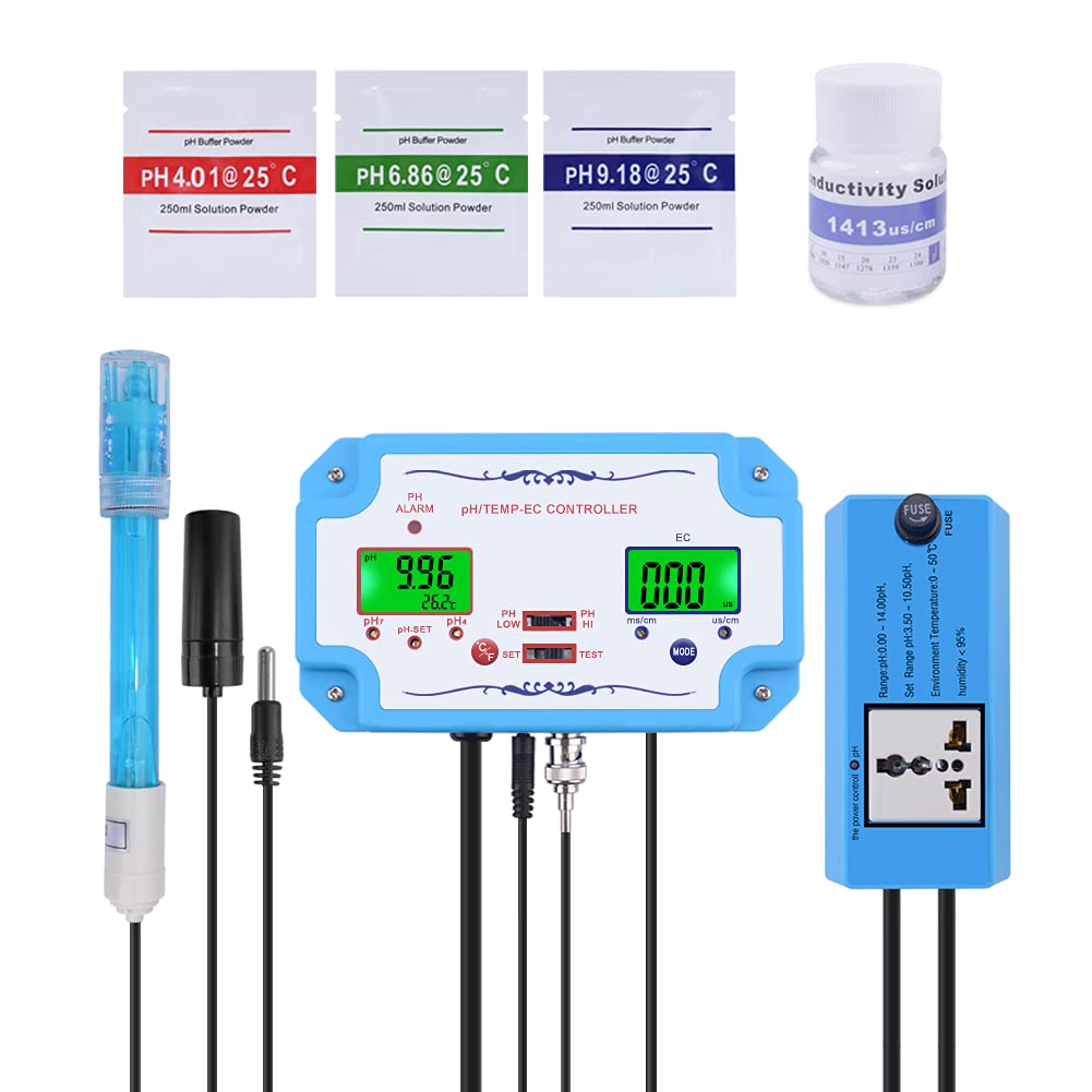 RCYAGO Water Quality Tester, 3 in 1 Digital pH/EC/Temperature Meter Monitor Tester with Replaceable Electrode BNC Type Probe Water Tester