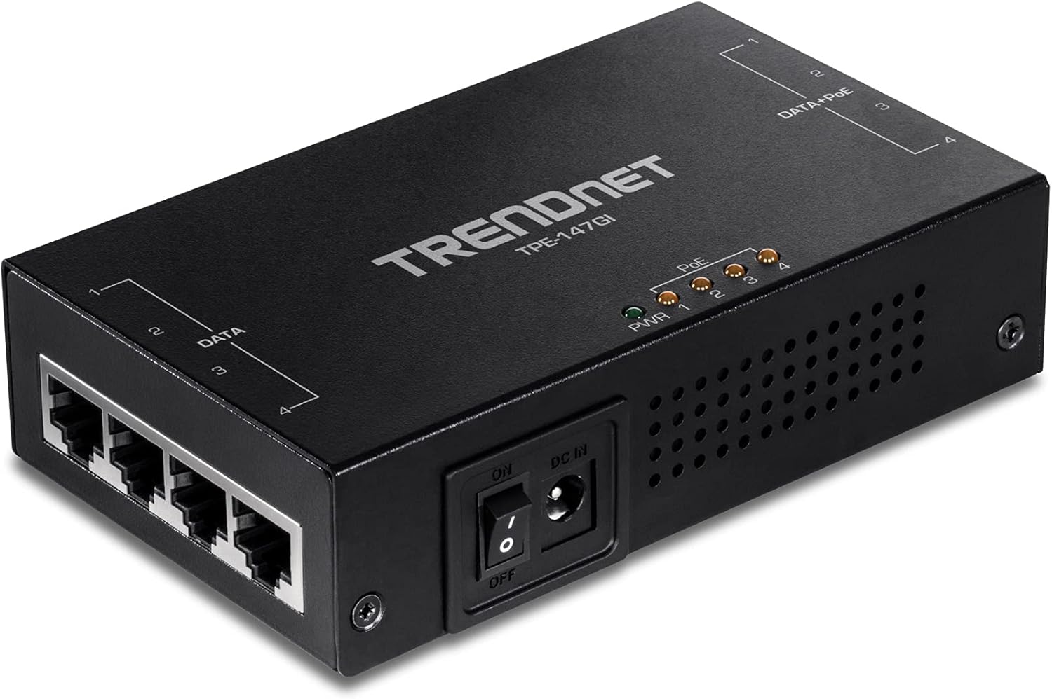 TRENDnet 65W 4-Port Gigabit PoE+ Injector, TPE-147GI, 4 x Gigabit Ports(Data in), 4 x gigabit PoE Ports(Data + PoE Out), Multi-Port PoE+ Injector up to 100m(328 ft.), Add PoE+ Power to Non-PoE Switch Pack of 2