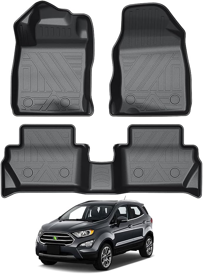 KUST Custom Fit Car Floor Mats for 2021 2022 Ford EcoSport 2020 2019 2018 (US Model Only) All Weather Floor Liner Rubber Front & Rear Row Seat Liners Black