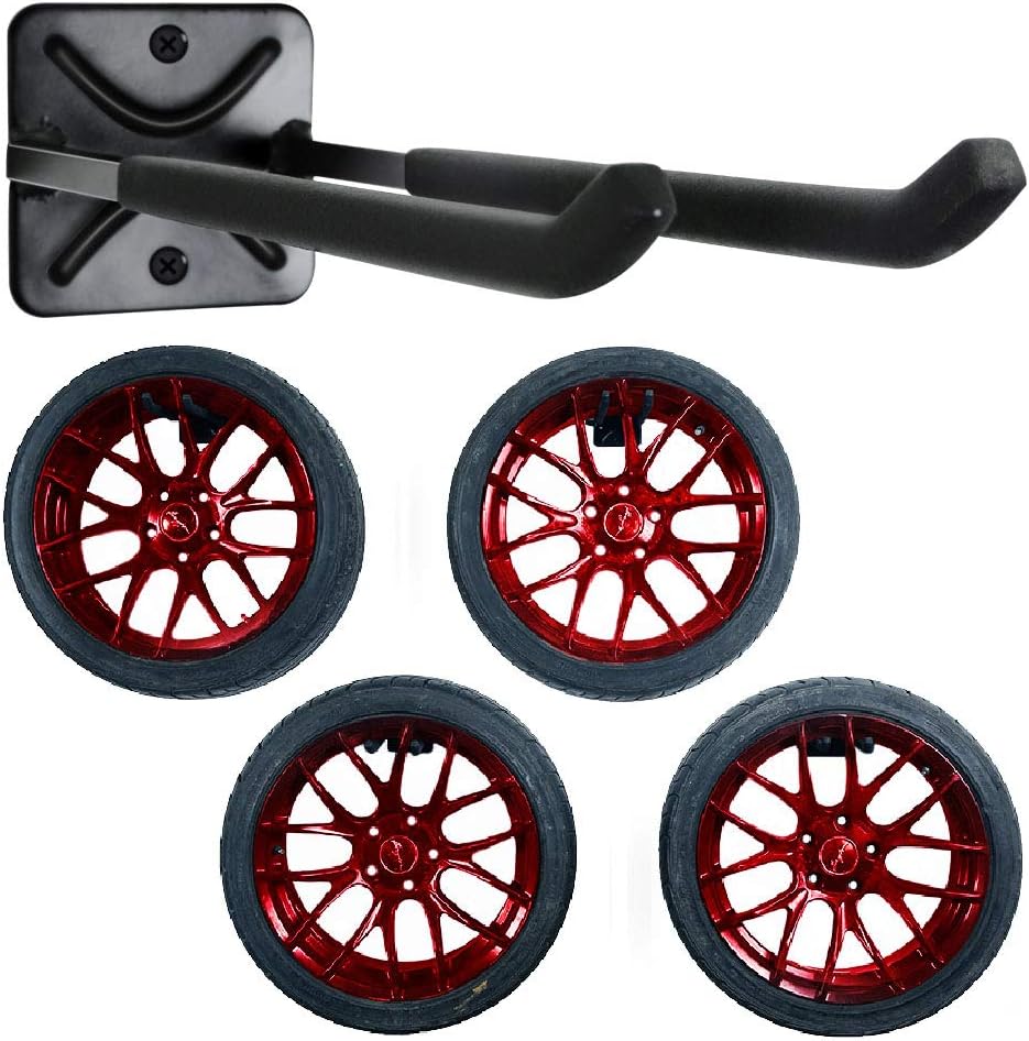 Heavy Duty Garage Tires Hooks Wall Mounted Hanger Tool Organizer Rack Hardware Steel Metal Multi-Tools Storage Utility Hooks with Screws and Anchors(4, Black)