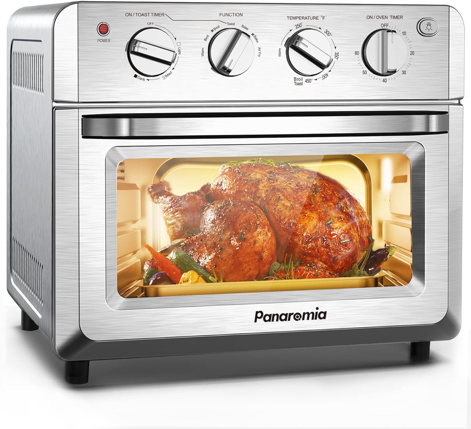 Panaromia Air Fryer Toaster Oven Combo, 7-in-1 Convection Oven Countertop, 20QT Large Capacity Air Fryer with 4 Accessories & E-Recipes, 1550W Easy to Control Countertop Oven with Timer, 6 Slice