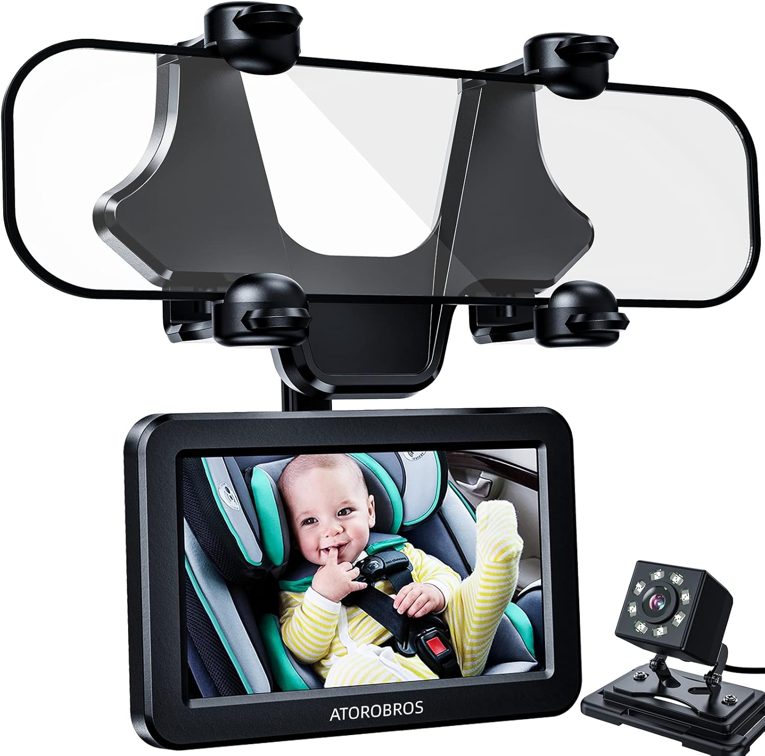 Baby Mirror for Car, ATOROBROS Baby Car Camera for Rear-Facing Seat with 4.3'' HD Display, 1080P Night Vision, Upgrade 360&deg; Rearview Mirror Display Bracket, Easy and Safe to See Baby while Driving