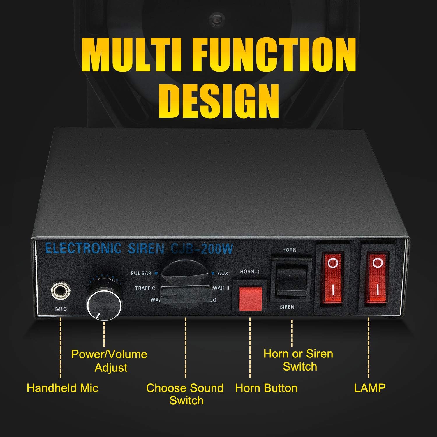 200W 7-Tones Handhold Microphone Emergency Alarm Siren Extra Speaker and Police Siren System Compatible with Ambulance Fire Trucks Police Pack of 2