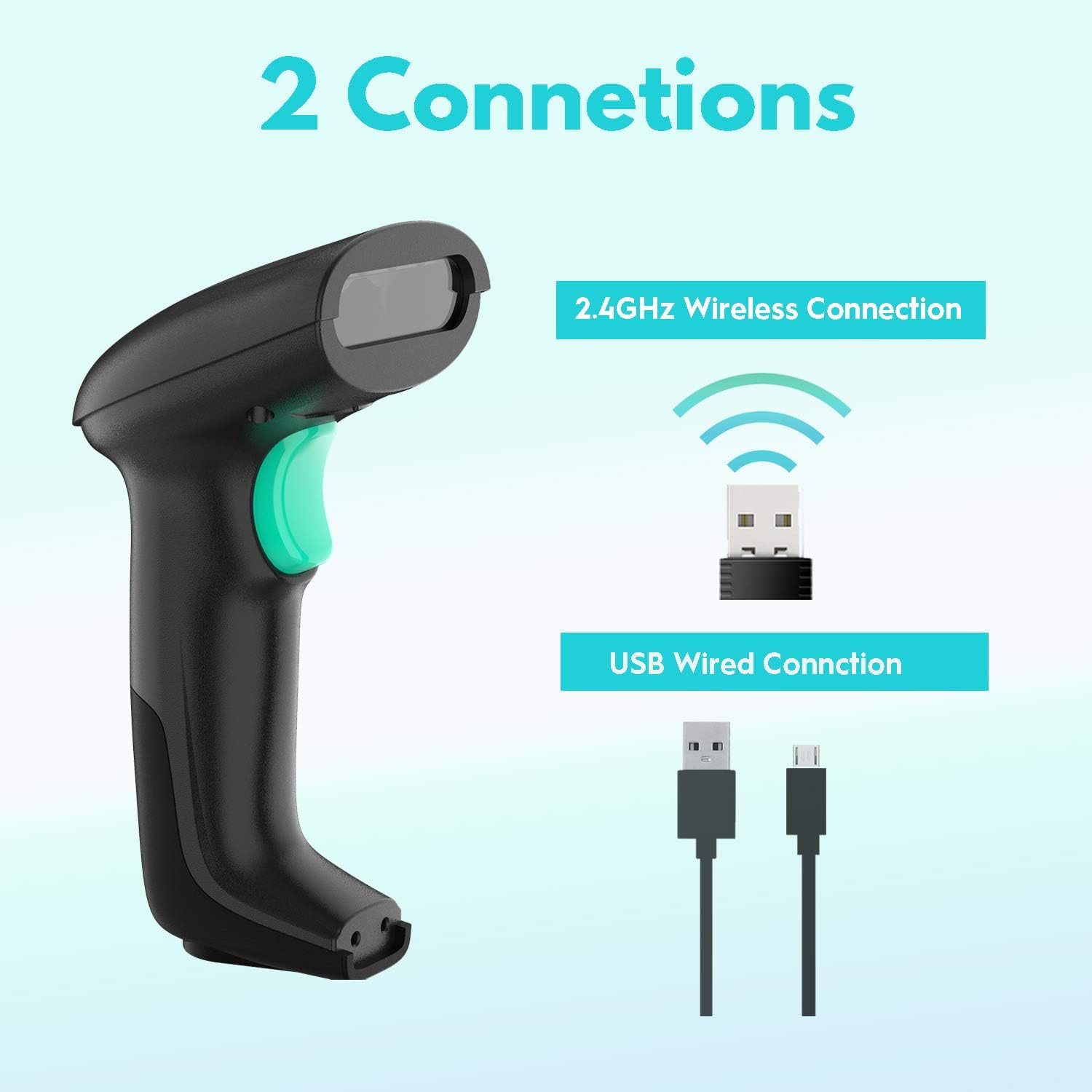 NADAMOO Wireless 2D Barcode Scanner, USB Cordless Bar Code Reader with Hands-Free Stand, Capture 1D 2D QR PDF417 Barcodes from Paper and Screen, with Automatic Image Sensing Pack of 2