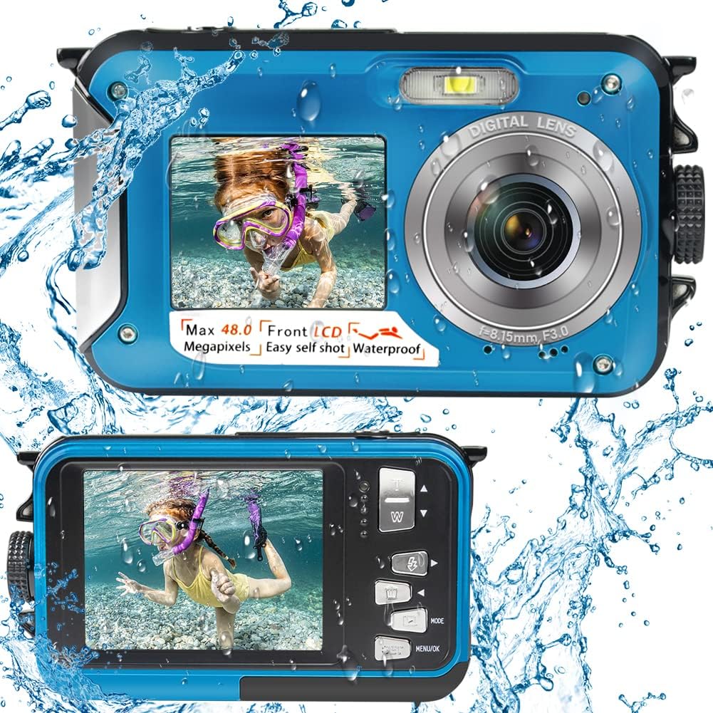 Underwater Camera Full HD 2.7K 48MP Waterproof Camera for Snorkeling Dual Screen Waterproof Camera Digital with Self-Timer and 17X Digital Zoom (Green) Pack of 2