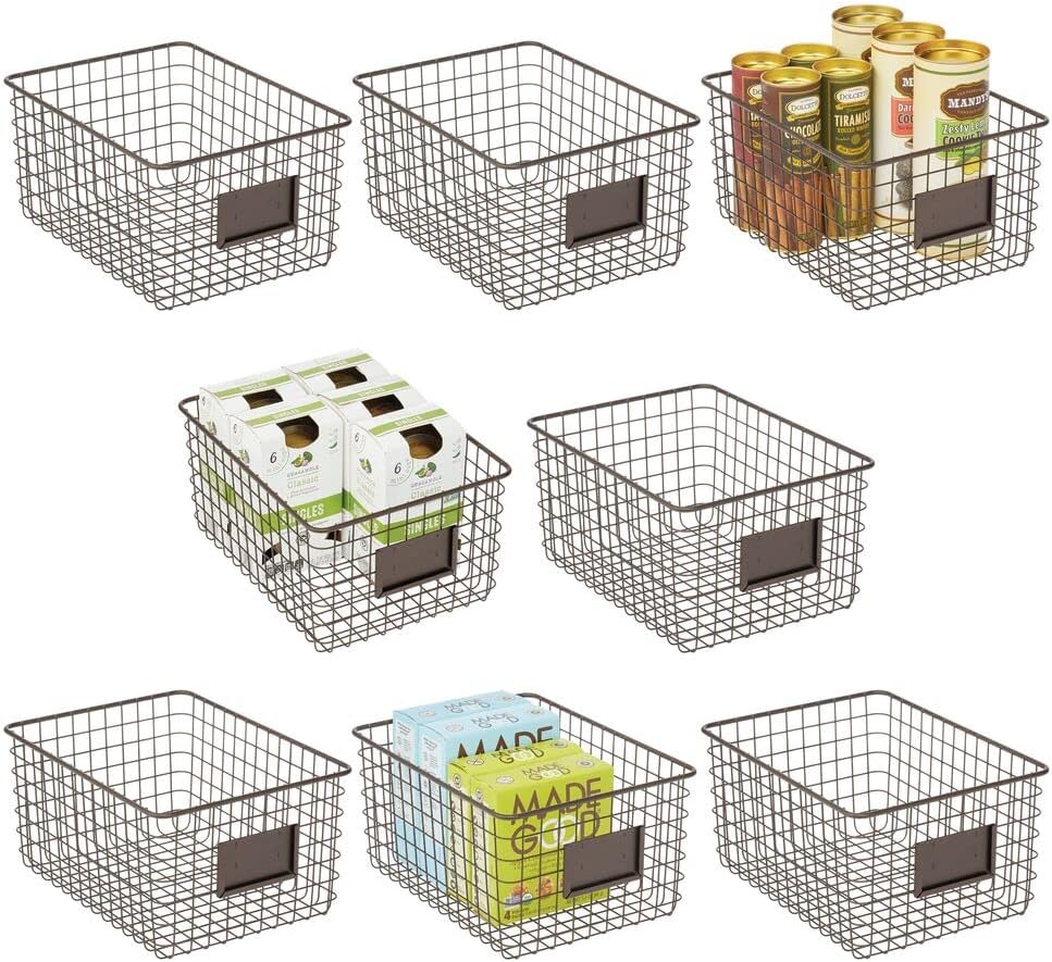 mDesign Farmhouse Decor Metal Wire Food Organizer Storage Bin Basket for Kitchen Cabinets, Pantry, Bathroom, Laundry Room, Closets, Garage, 8 Pack - Bronze