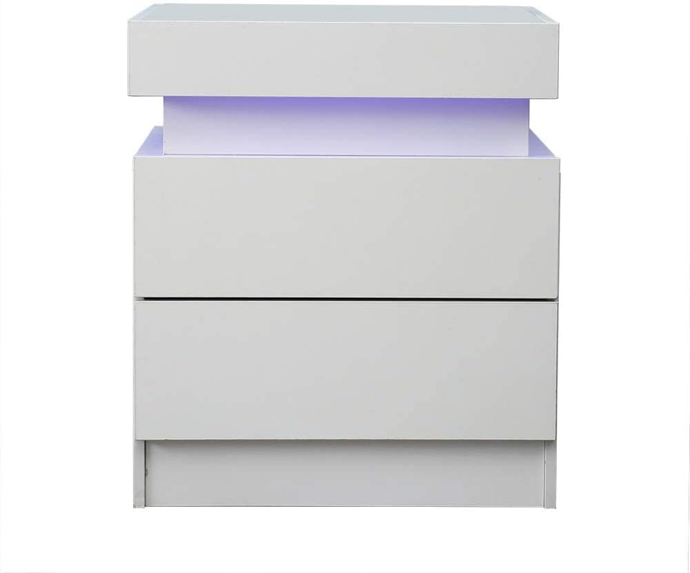 High Gloss LED Nightstand, Multi-Colour LED Backlight Night Stands, 2 Drawer Night Stand Storage Shelf Bedside End Table Cabinet for Living Room Bedroom Decor (Black)