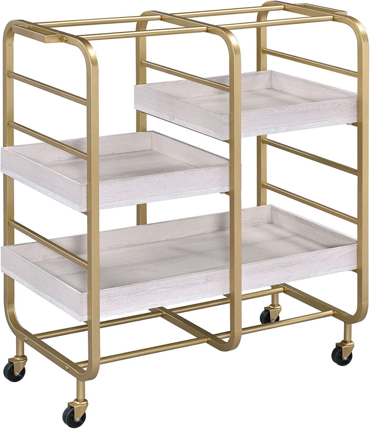 Acme Furniture Vorrik Serving Cart, Gold & White-Washed