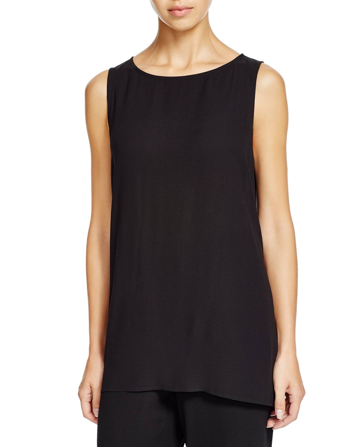 Eileen Fisher System Long Shell in Silk Georgette Crepe - Black / Xs