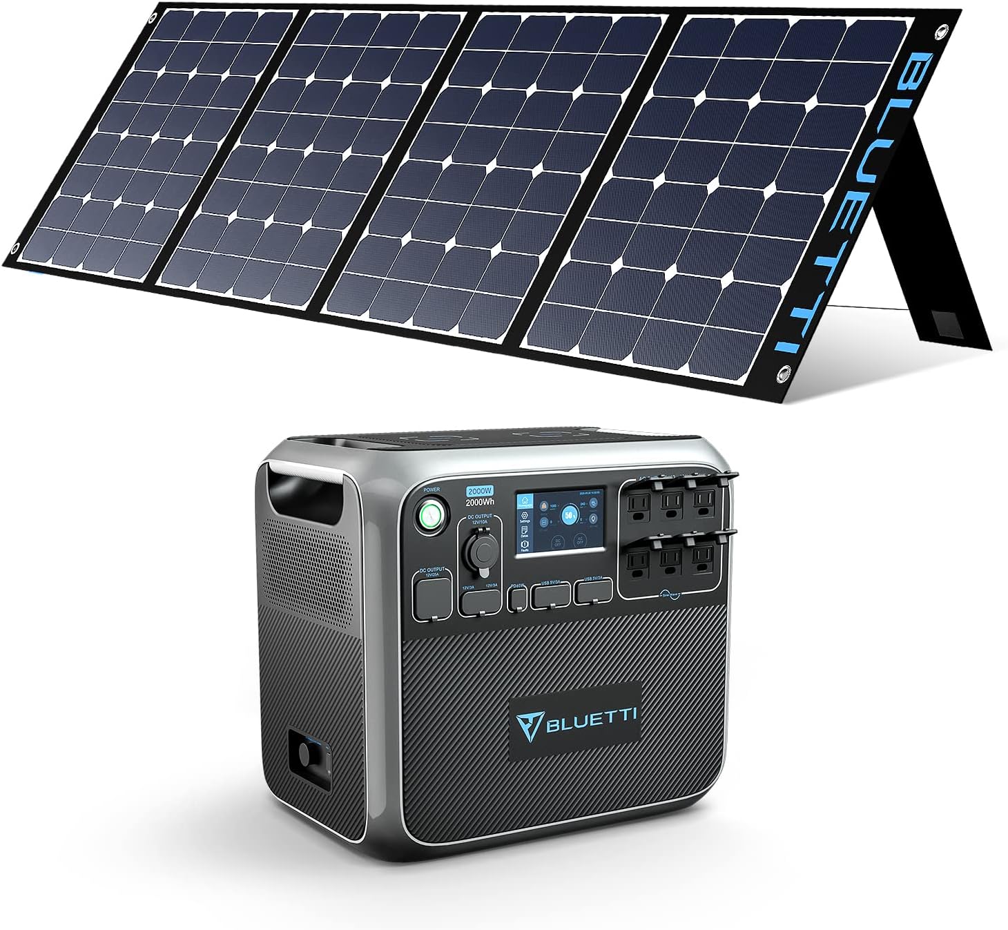 BLUETTI Solar Generator, AC200P Portable Power Station 2000Wh/2000W (Peak 4800W ) with SP350 350W Solar Panel Included, LiFePo4 Battery Pack for Outdoor Camping RV High-Power Appliances Off-grid Emergency
