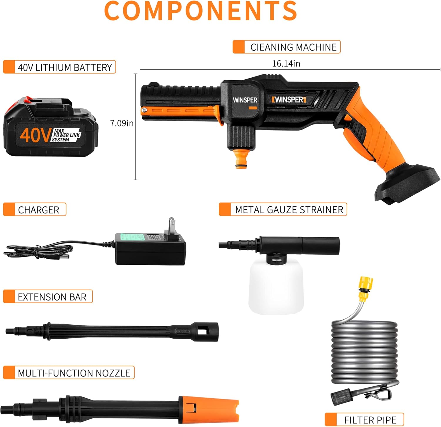 Cordless Pressure Washer - Portable and Lightweight Multitool Cleaner Set - 15AH High-Capacity & Long Battery Life | MAX 1160 PSI 20V Power Cordless Machine for Car, House & Garden