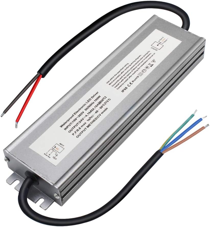 inShareplus 24V 100W LED Power Supply, IP68 Rainproof Waterproof Outdoor Driver,AC 100-260V to DC 24V 4.16A Low Voltage Transformer, Adapter Converter for LED Light, Computer Project, Outdoor Use