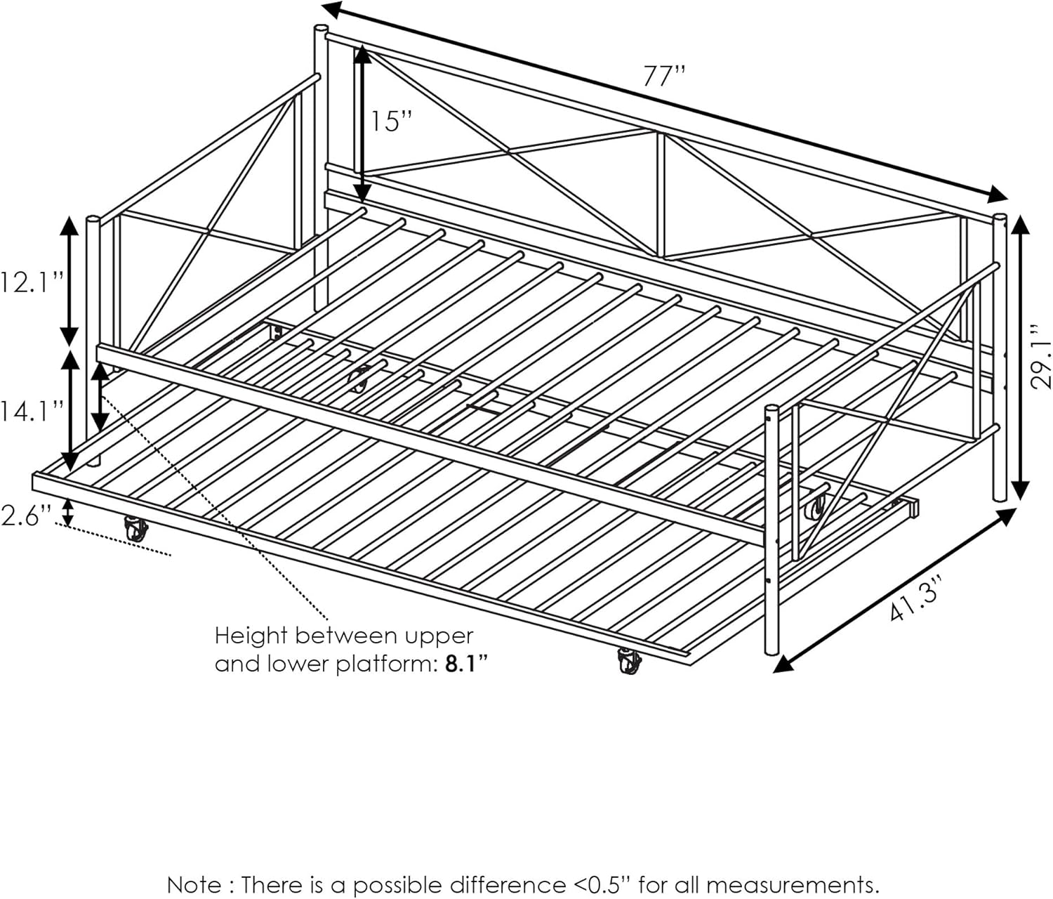 Furinno Angeland Carca Metal Daybed, Twin, Black