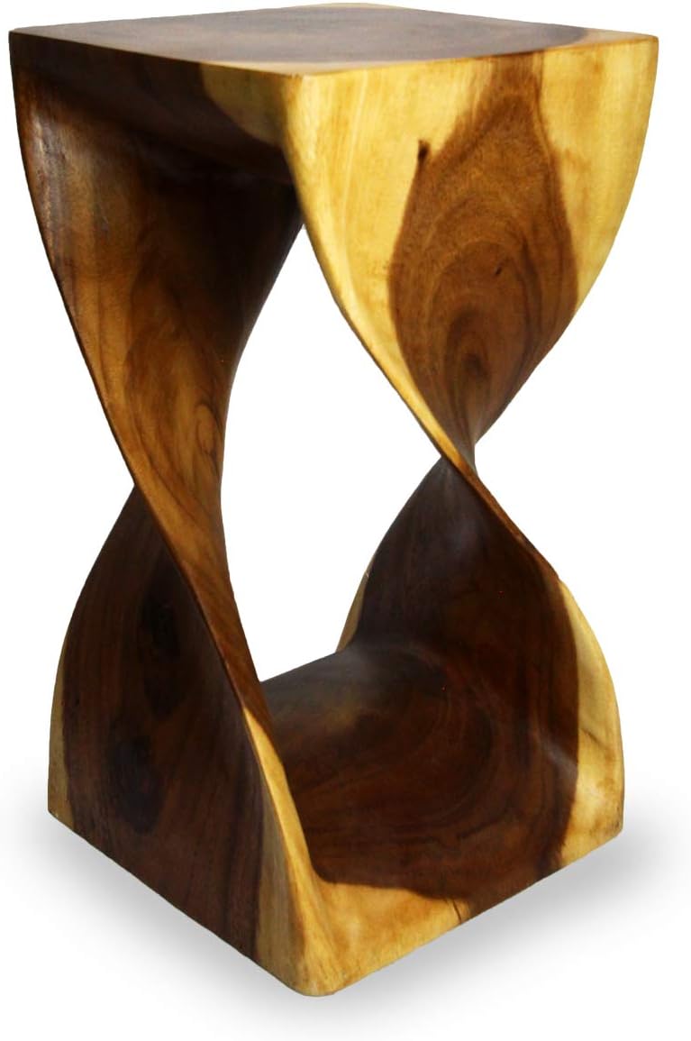 RoRo Handcarved Acacia Wood Twist Stool and Accent End-Table Piece, Open-Quarter Twist 18 Inch